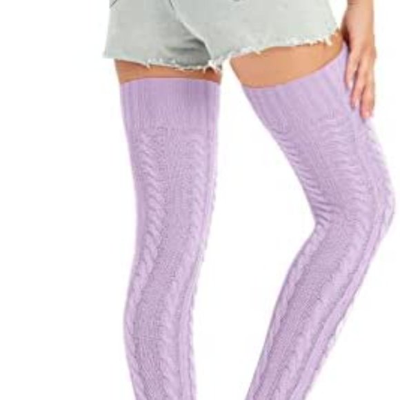 Barbie pink white otk thigh high striped socks sport playboy tube sexy over knee Cable Knit Thigh High Socks Extra Long Pink main image 2